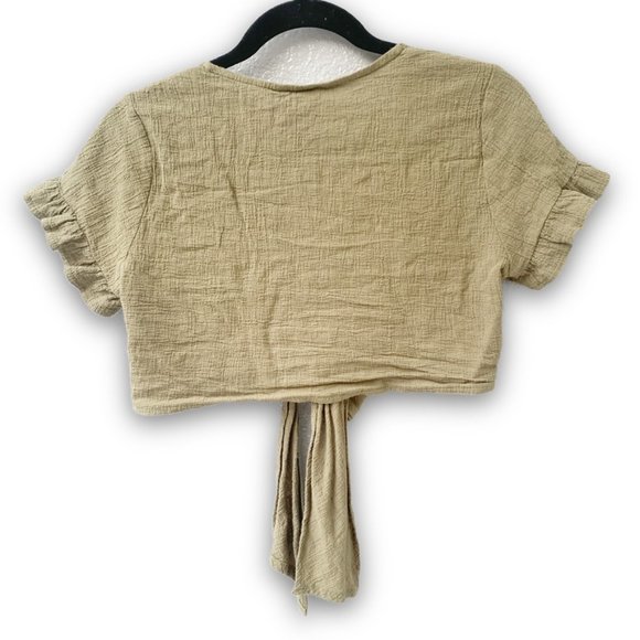 Princess Polly - Army Green, Light Front Tie, Crop Top, 100% Cotton, Size 6 - Picture 5 of 7